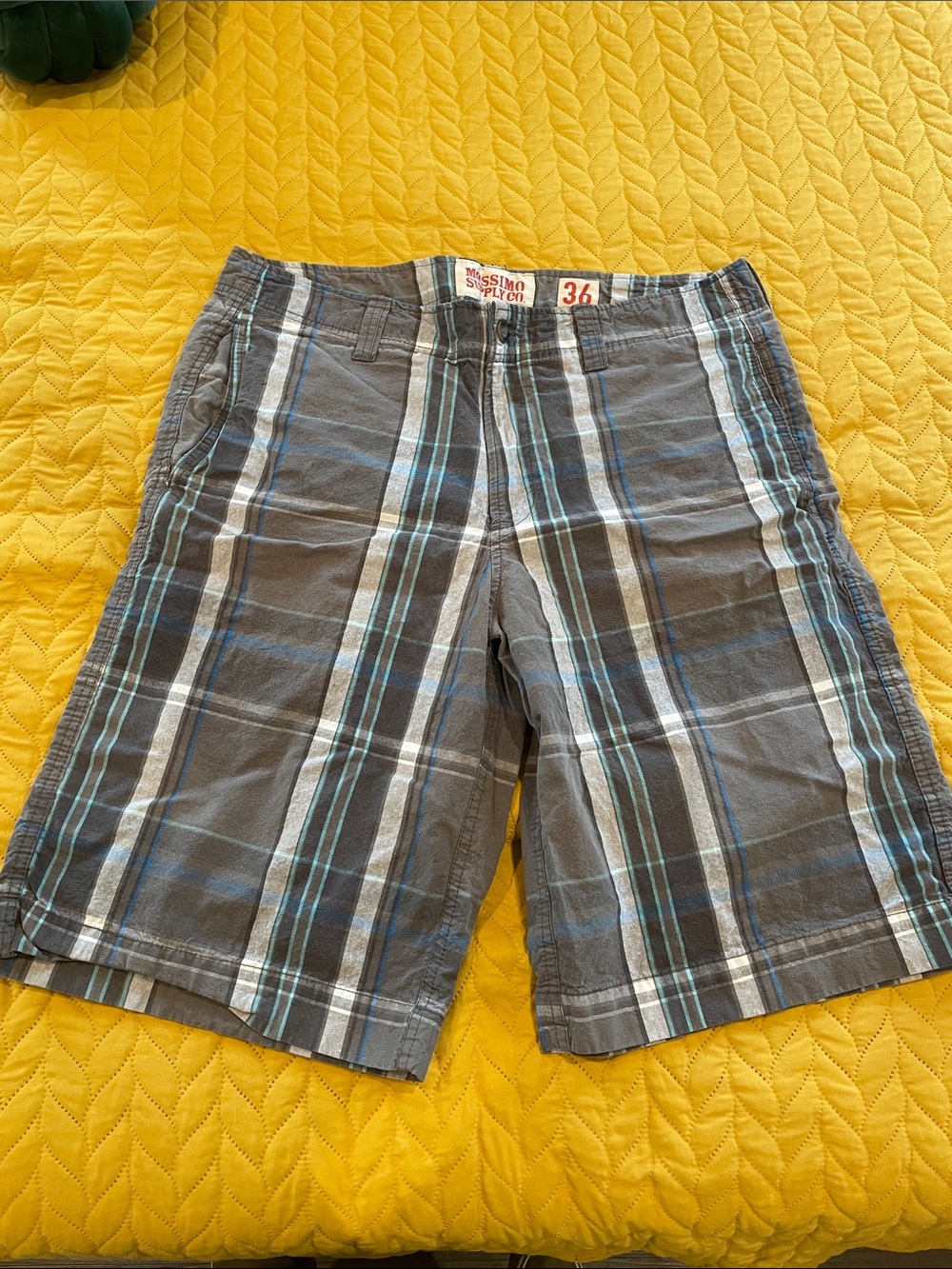Mossimo Supply Co. Gray Plaid Shorts with Blue & White Stripes